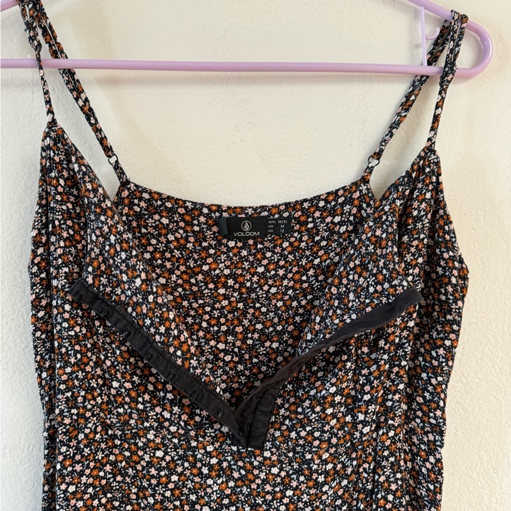 Volcom spaghetti strap black floral  slip dress size medium